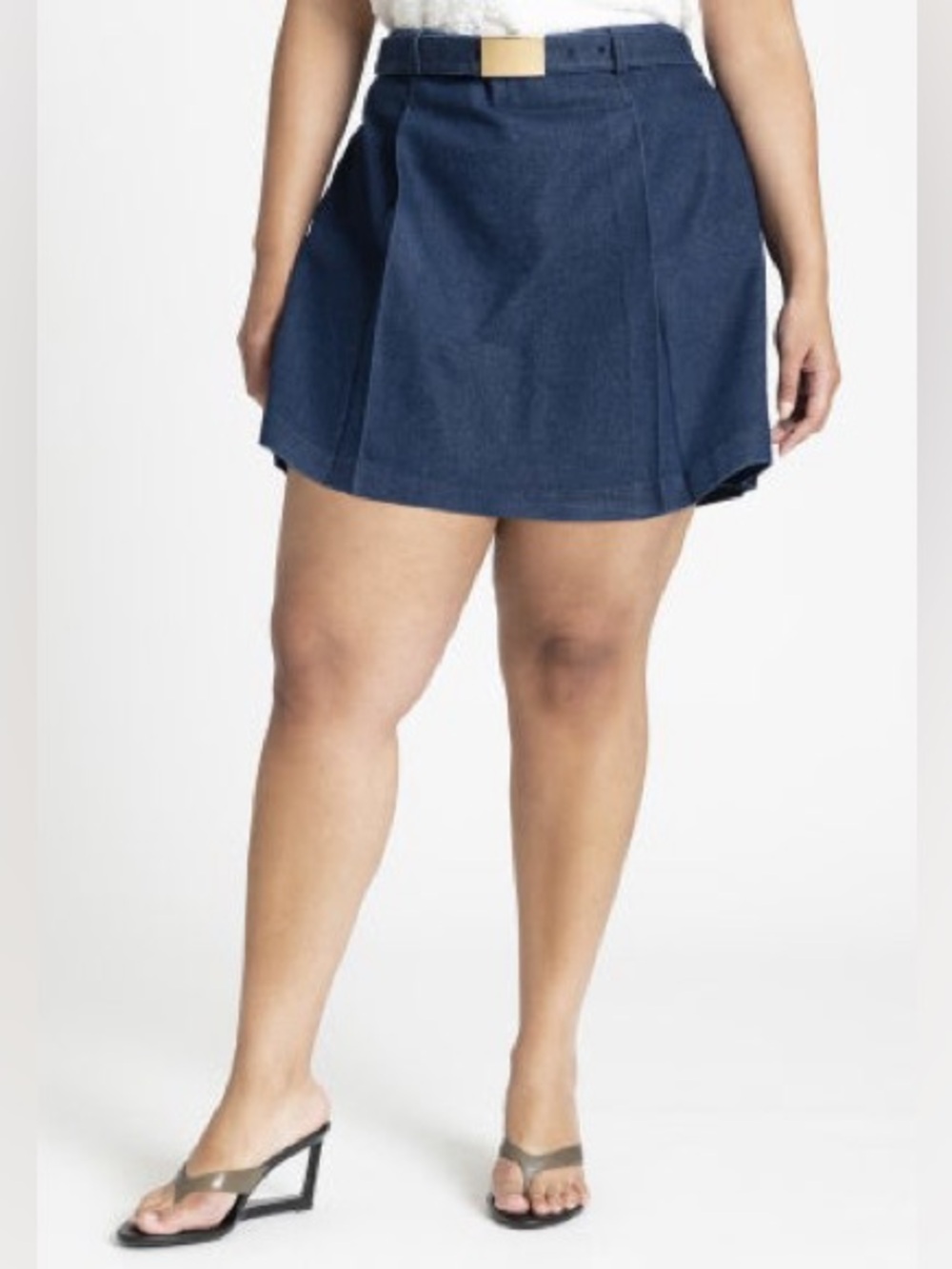 Eloquii Plus Size Pleat Front Denim Mini Skort